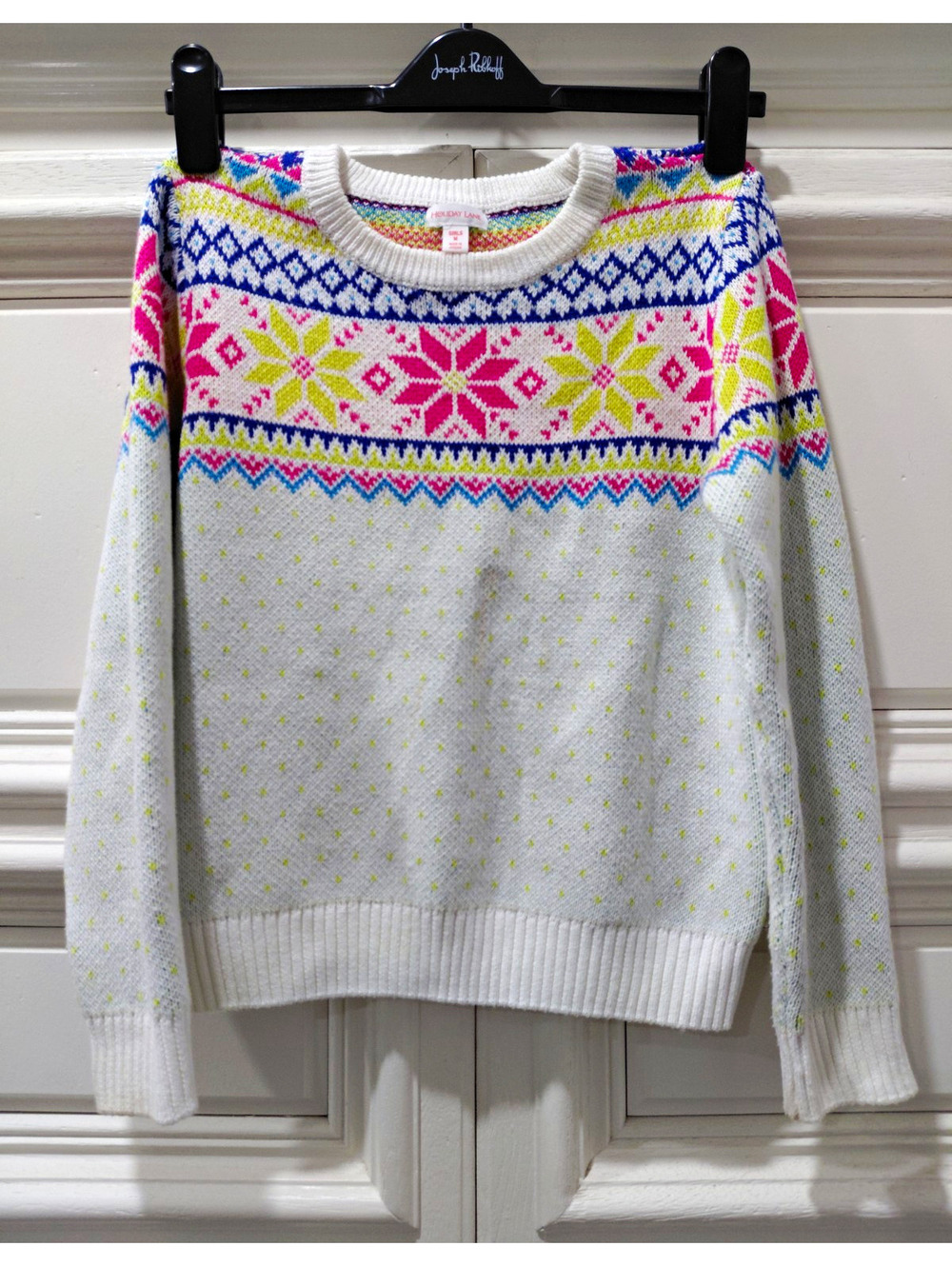 Holiday Lane Girls M Fair Isle Knit Pullover Sweater Crew Neck Cotton/Acrylic